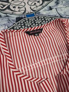 pink and White Striped V-Neck Top