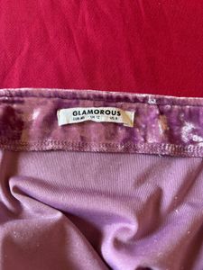 Pink &amp; White Velvet Mini Skirt