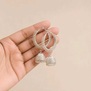 Elegant Silver Jhumka Hoop Earrings