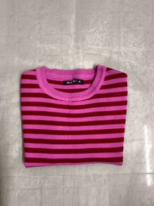 Pink &amp; Red Striped Cropped Top