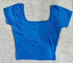 Blue Square Neck Crop Top