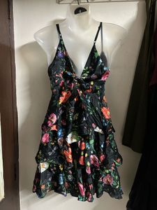 Black Floral Tiered Mini Dress