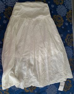 White Cotton Embroidered Maxi Skirt