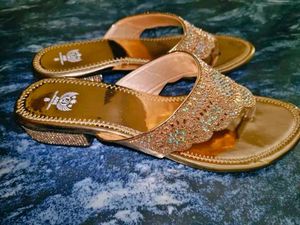 new Embellished Gold Flat Sandals