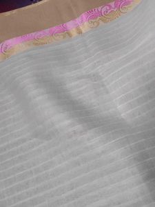 Elegant White Pink Zari Linen Saree