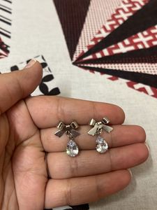 Cute Bow &amp; Crystal Drop Earrings