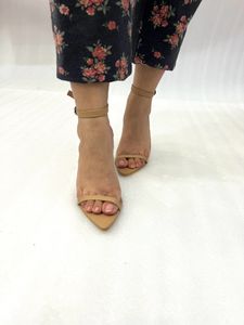Beige Tie Up Heels