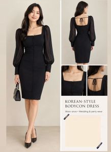Elegant Black Korean-Style Bodycon Dress 🖤