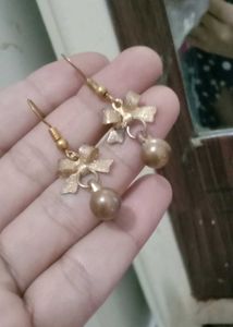 Gold Bow &amp; Pearl Drop Earrings