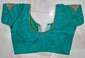 Designer Teal Blouse with Gold Embellishments