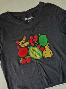 Black Fruit Print Graphic T-Shirt