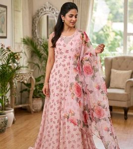 Elegant Floral Kurta Set with oreganza  Dupatta