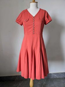 Chic Coral A-Line Button-Up Dress