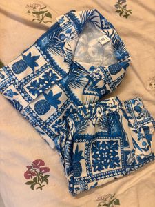 Blue Pineapple Print Pajama Set