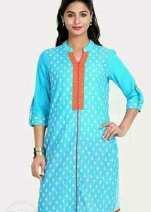 Blue &amp; White Printed Kurti
