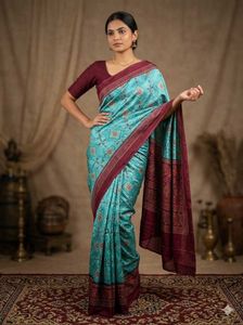 Beautiful Teal &amp; Maroon Saree