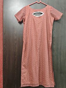 Elegant Peach Kurta with Unique Neckline