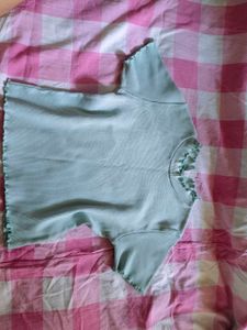 Cute Light Blue Ribbed Lettuce Hem Top