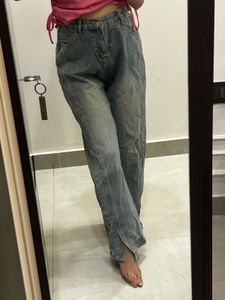 Light Wash Split Hem Jeans