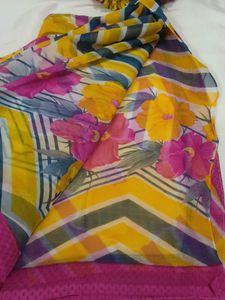 Vibrant Floral Print Saree with blouse