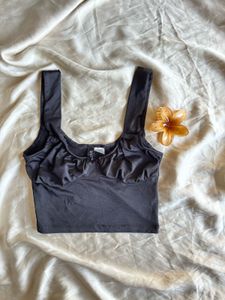 Sleek Black Ruched Crop Top