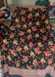 Red &amp; Black Floral Saree