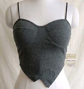 Stylish Grey Ribbed Corset Crop Top