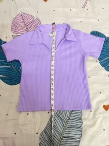 Ribbed Collared Top - Purple