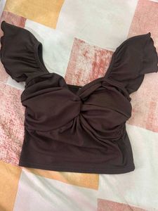 Brown Ruffle Sleeve Top