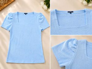 Pastel Puff Sleeve Square Neck Tops