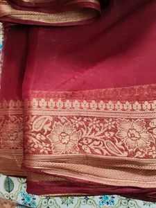Maroon chiffon silk Saree with Gold Border