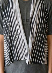 Striped Cut-Out Fringe Vest Top