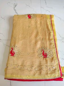 Vibrant Yellow Saree with Red Border