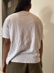 zara White T-Shirt with Heart Pocket