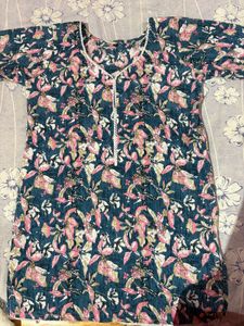 Beautiful Floral Print blue short kurti  (unused)