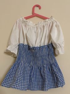 Off-Shoulder Smocked Gingham Top