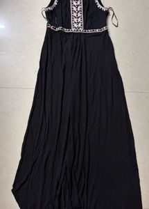 Black Embroidered V-Neck Dress