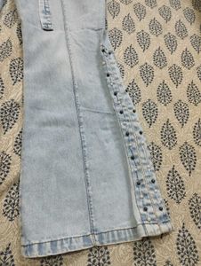 Light Wash Wide Leg Jeans with Embellishments