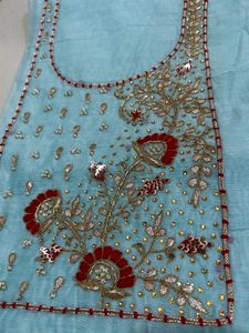 Exquisite Light Blue Embroidered Dress Material
