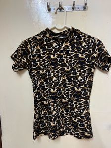 Leopard Print Mock Neck Top