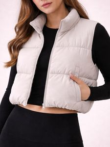 H&M Beige Cropped Puffer Vest