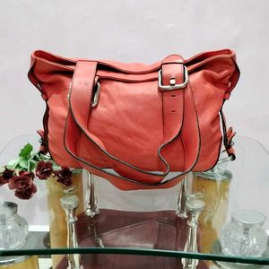 Chic Coral Leather Shoulder Bag
