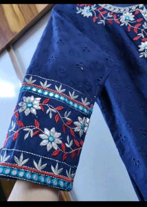 Embroidered Navy Blue Kurta Set with Dupatta