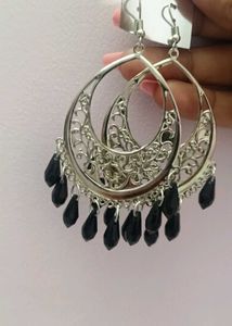 Elegant Silver &amp; Black Dangle Earrings