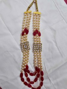 ✨ Elegant Pearl &amp; Red Bead Necklace ✨