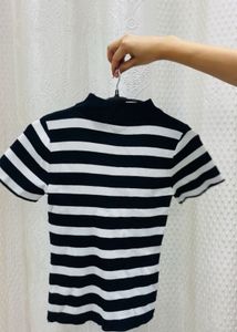 Chic Striped Mock Neck Top