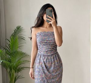 Tube Floral Strapless Ruched Dress