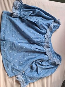 Blue Off-Shoulder Embroidered Top