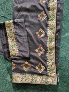Embroidered Grey Saree