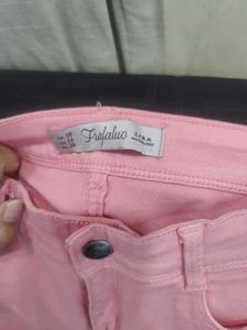 dark Pink Distressed Jeans